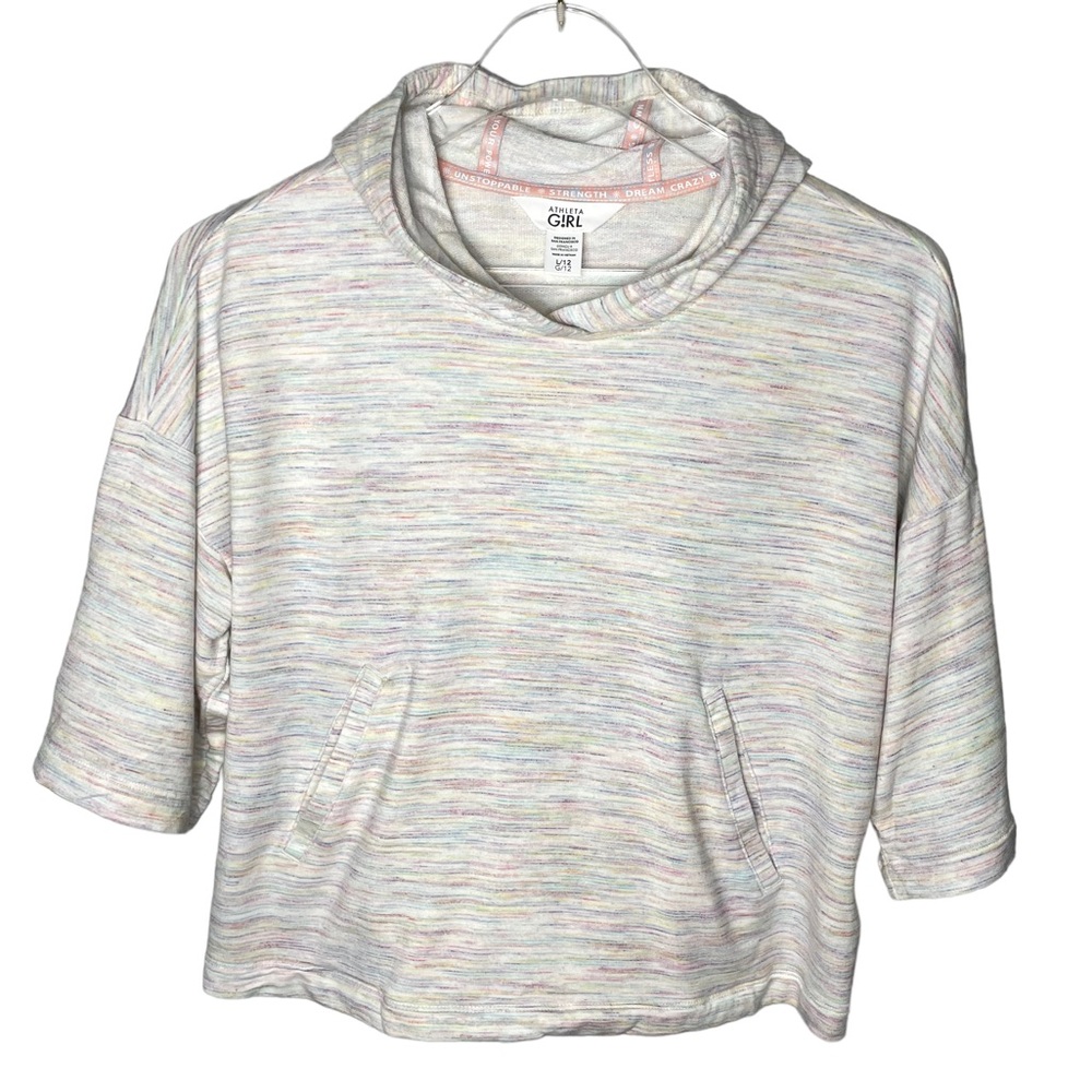 Athleta Girl Crop Hooded Short Sleeve Top Size Large 12